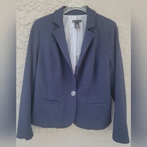 Lane Bryant plus size stretch knit one button career blazer navy blue size 16